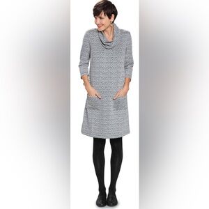 NORTHSTYLE Black + Gray Herringbone Knit Pocket Dress With Cowl Neck Size Small